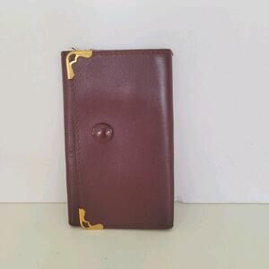 Must de Cartier Key Case 6 Hooks Wallet Trifold Red Calf Leather Designer Vinta